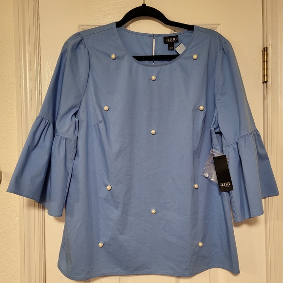 Women’s a.n.a a new approach Sky Blue Top with Bell Sleeves -Size L - Picture 6 of 9